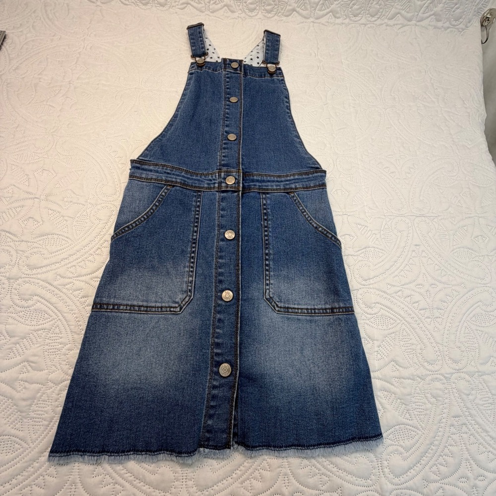Boden Girls Denim Pinafore Dress Blue Star Lining Size 11-12Y 152cm G2681